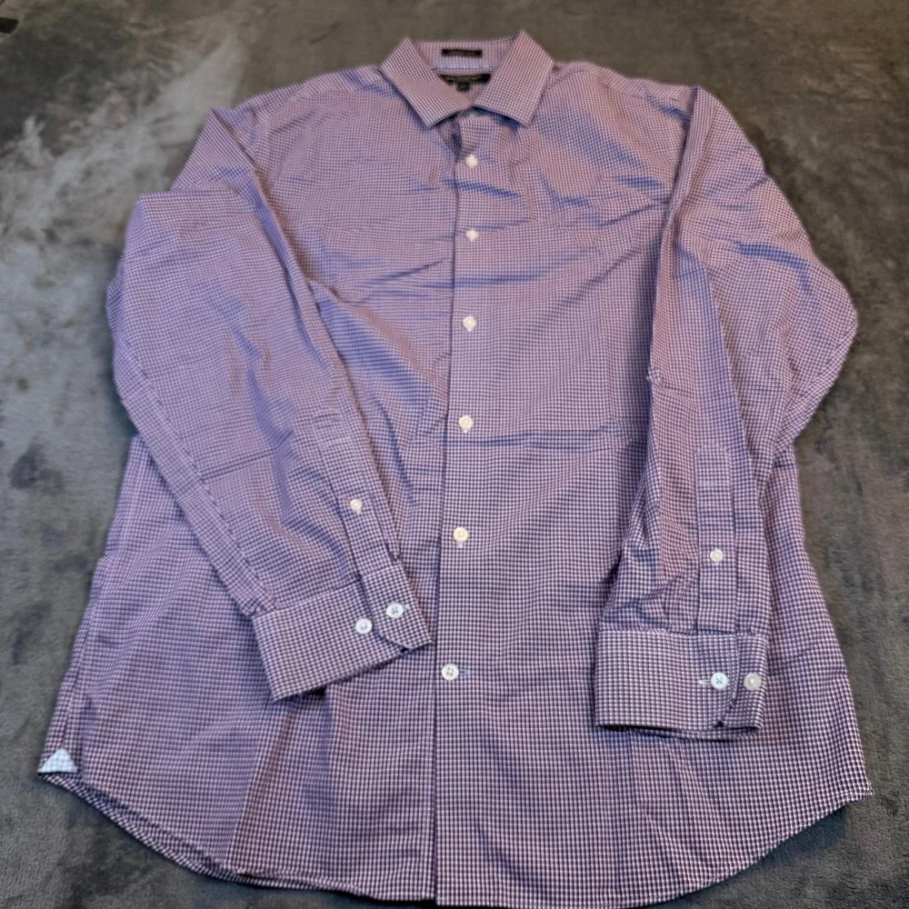 Banana Republic Grant Fit Button Up Shirt Mens Large Purple Gingham Stretch
